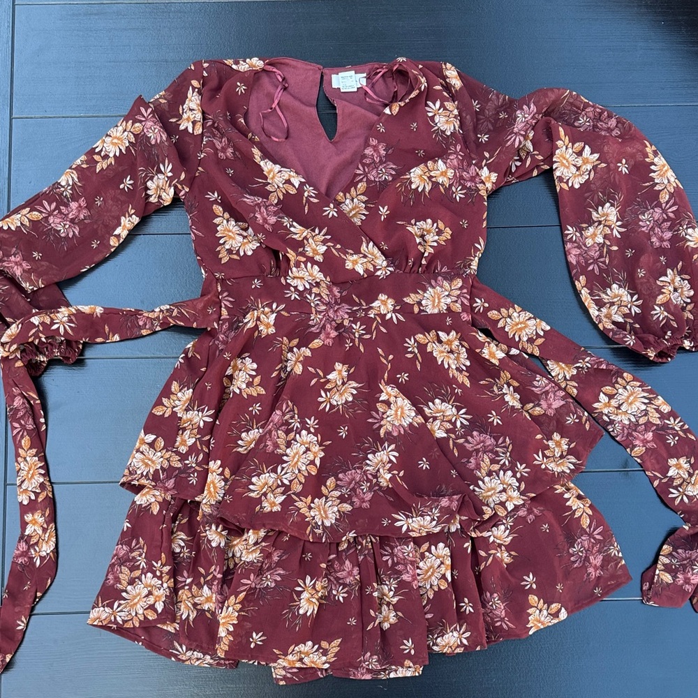 Japna Maroon Floral Wrap Mini Dress